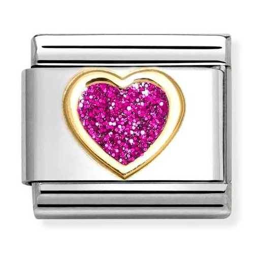 COMPOSABLE Classic GLITTER in stainless steel with enamel and 18k gold (Fucsia Heart) 030220/09