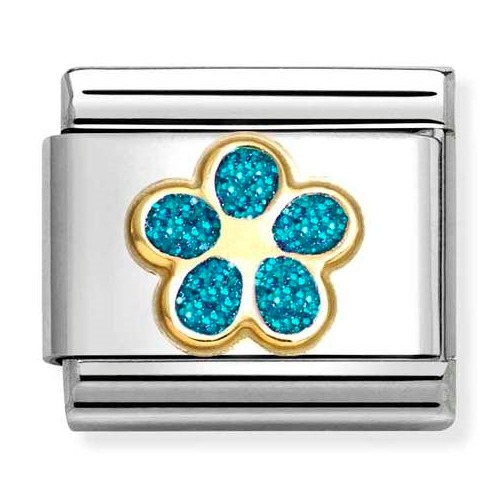COMPOSABLE Classic GLITTER in stainless steel with enamel and 18k gold (Turquoise Flower) 030220/16