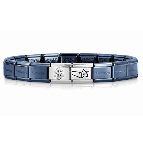 [조합] 컴포저블팔찌 Bracelet In Stainless Steel(Blue) With Dollar+PWR Star (030001/SI/016+330101/31+330109/19)